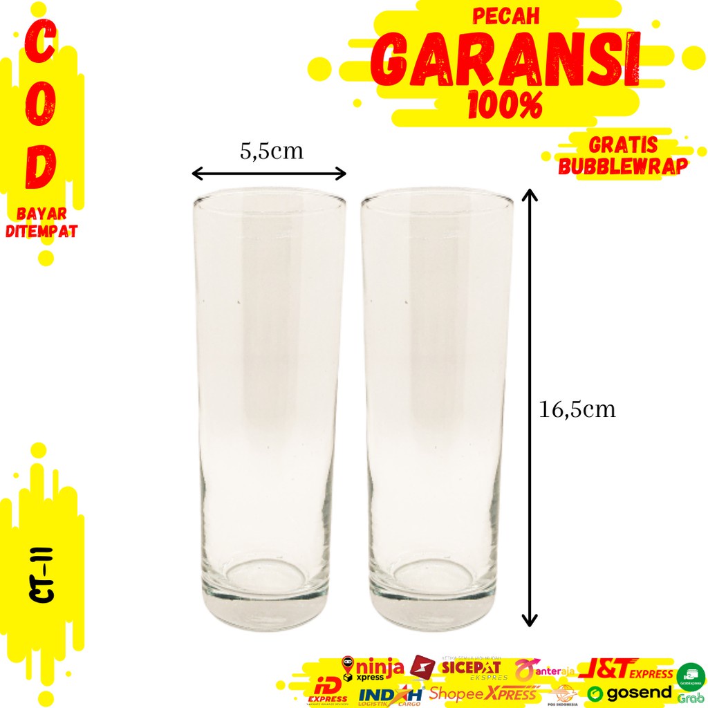 Gelas Kaca 300ml (2pcs) Minum Sirup Bening Jus Cafe Cantik Korea CT-11
