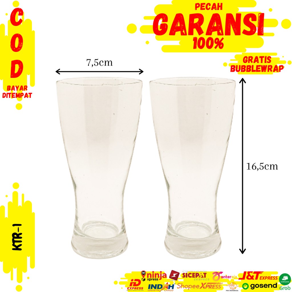 Gelas Jus Estetik 400ml (2pcs) Minum Sirup Kaca Bening Cafe Unik Cantik KTR-1