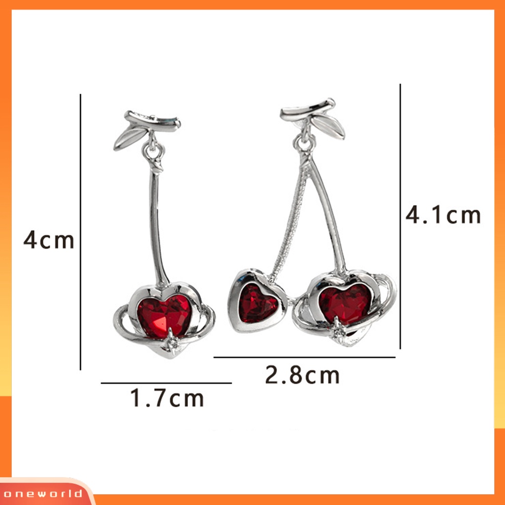 [EONE] 1pasang Liontin Anting Asimetris Geometris Splicing Fashion Cinta Hati Merah Berlian Imitasi Ear Studs Perhiasan Aksesori