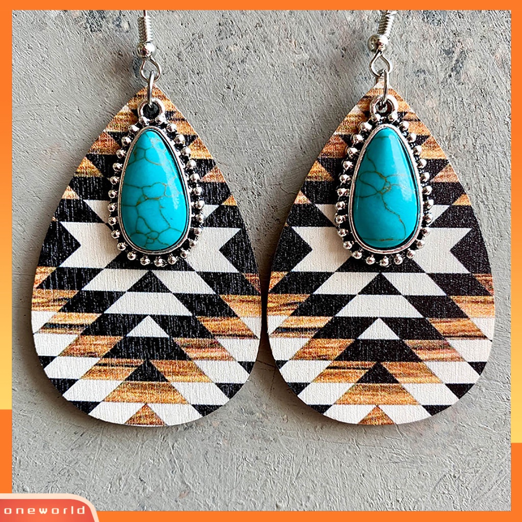 [EONE] 1pasang Anting Menjuntai Bohemian Retro Gaya Etnik Imitasi Turquoise Aztec Pola Dress Up Hadiah Wanita Water Drop Pendant Earrings Boho Perhiasan