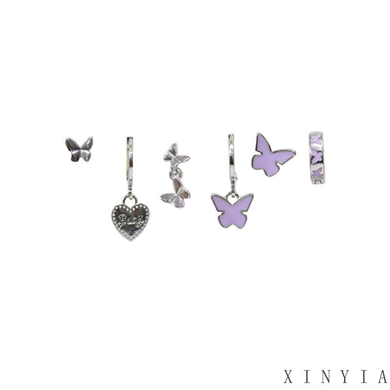 【Bayar di tempat】2023 Gaya Baru Korea 6 Pcs Set Fashion Wanita Silver Pearl Anting Kupu-kupu Hati Anting Pribadi