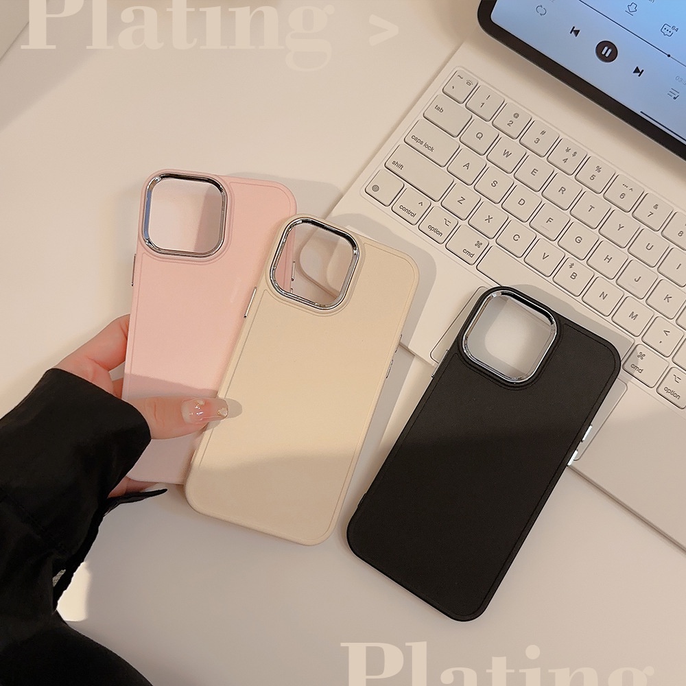 IPHONE Bingkai Kamera Electroplated Desain Dasar Warna Solid Silikon Lembut Pelindung Ponsel Case Cover Untuk Iphone7 8 PLUS X XR XS 11 12 13 14 PRO MAX SE 2020