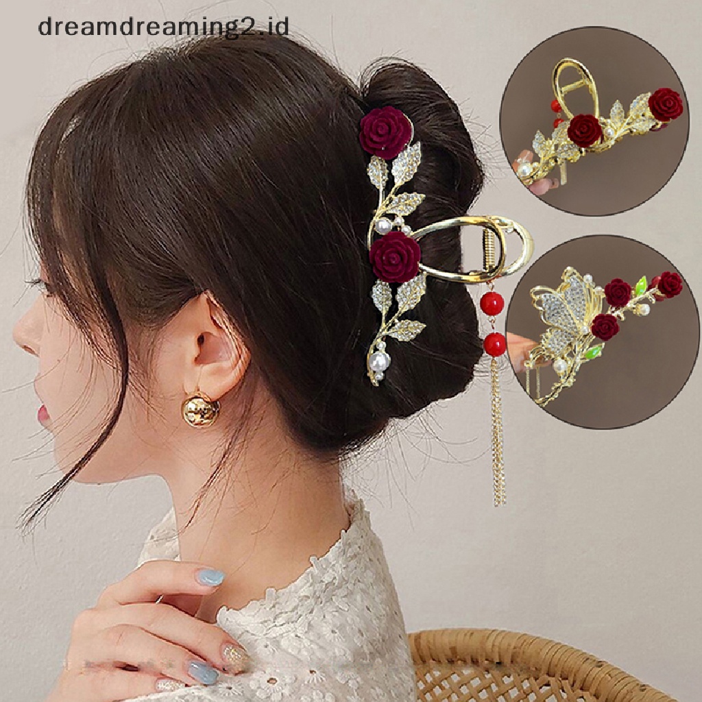 (dream) Trendy Klip Cakar Mawar Berlian Imitasi Mengkilap Grab Clip Untuk Aksesoris Rambut Wanita//