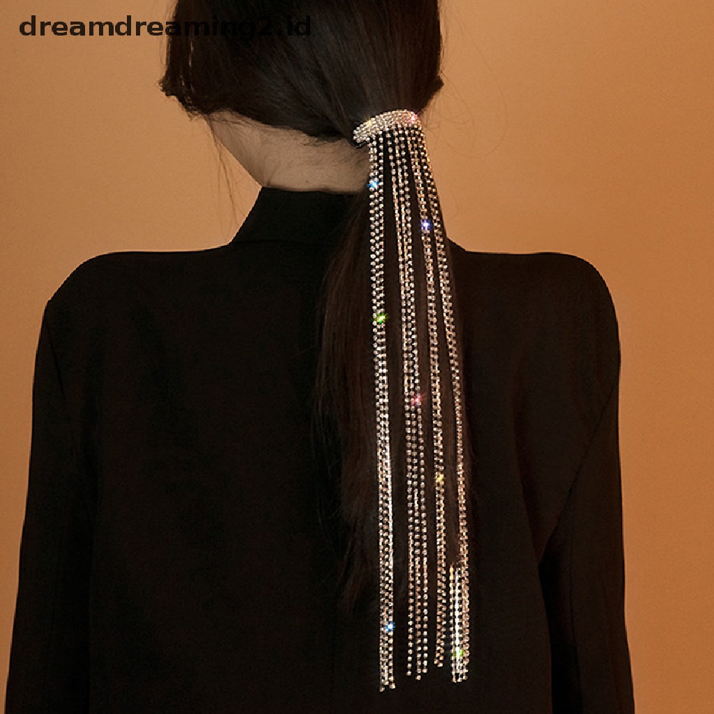 (dream) Bling Rhinestones Rantai Panjang Hairwear Hadiah Klip Jepit Rambut Untuk Wanita Perempuan Perhiasan//