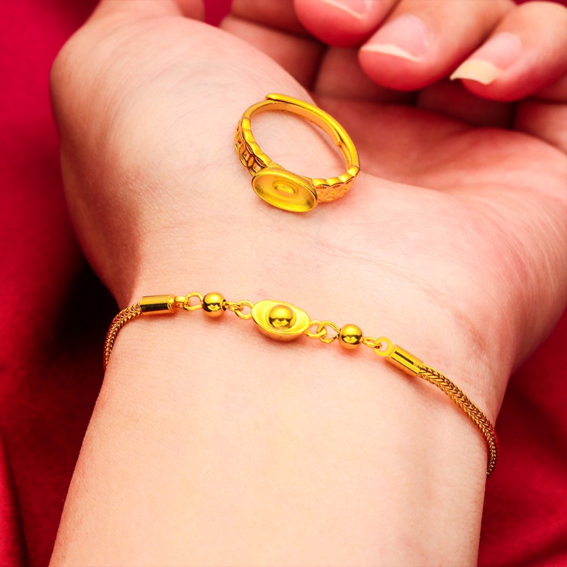 Goldkingdom Perhiasan Fashion 24K Bangkok Aksesoris Ready Stock Gelang Harta Karun Wanita Baru Gelang Cincin Emas Pasir