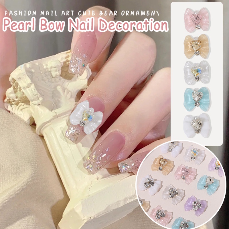 [Unggulan] Resin Jantung Busur Kristal Kuku Seni Pesona Nail Art 3D Hias Berlian Imitasi Untuk Tips Kuku Manicure UV Gel Polish Decor DIY Aksesoris Hiasan Kuku Glitter Batu