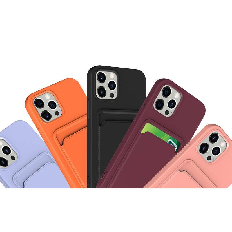 Casing TPU Lembut Mewah Warna-Warni Dengan Saku Kartu Untuk iPhone X XS MAX XR 78 Plus SE 2022 2020aksesoris