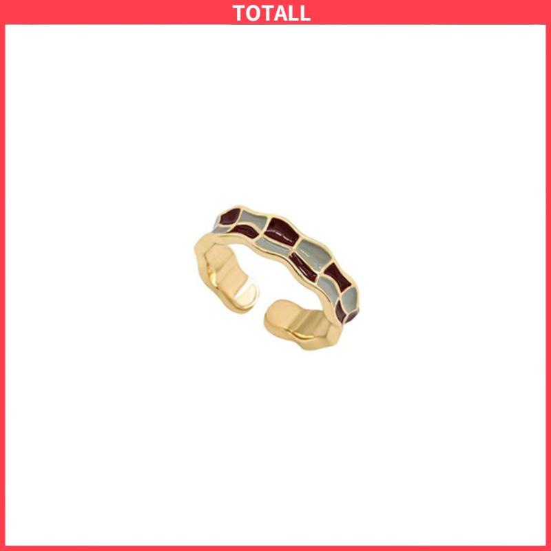 COD 3pcs Cincin Retro Wanita Emas Papan Catur Kotak-kotak yang dapat disesuaikan-Totall