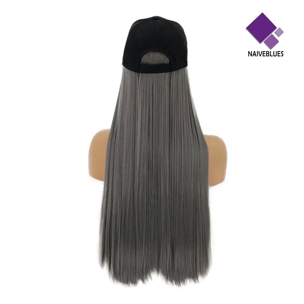 &lt; Naiveblues &gt; Rambut Sintetis Wanita 2in1 Lurus Panjang Dengan Topi Hairpiece Pesta