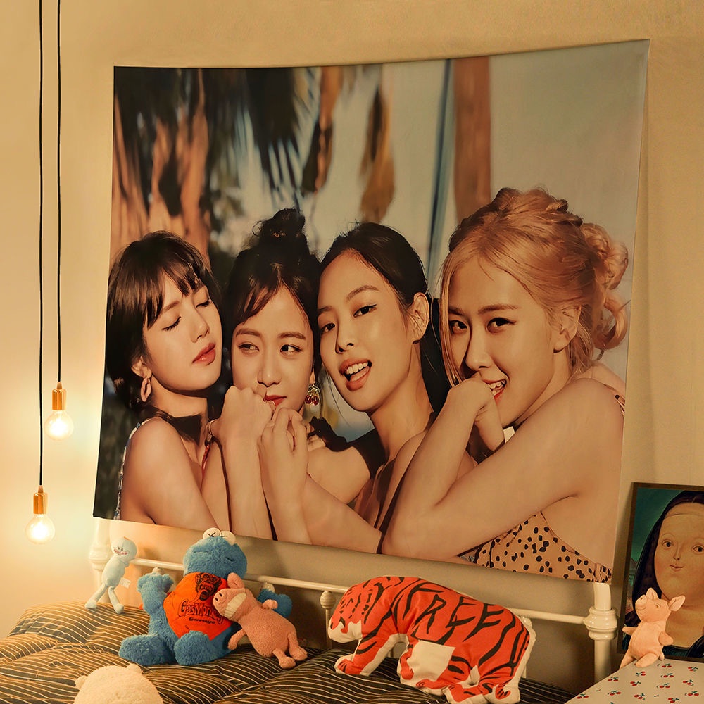 Blackpink Poster Background Kain Dekorasi Asrama Kamar Tidur Wall Cloth JISOO JENNIE ROSE LISA Keliling Blackpink