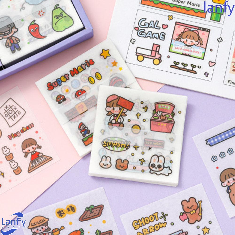 Lanfy Kawaii Stiker Set Packing Dekorasi Tahan Air Happy Time Anak Perempuan Bunga Sakura Minuman Makanan Hewan Perempuan Pola Diary Foto Album Perekat Decals