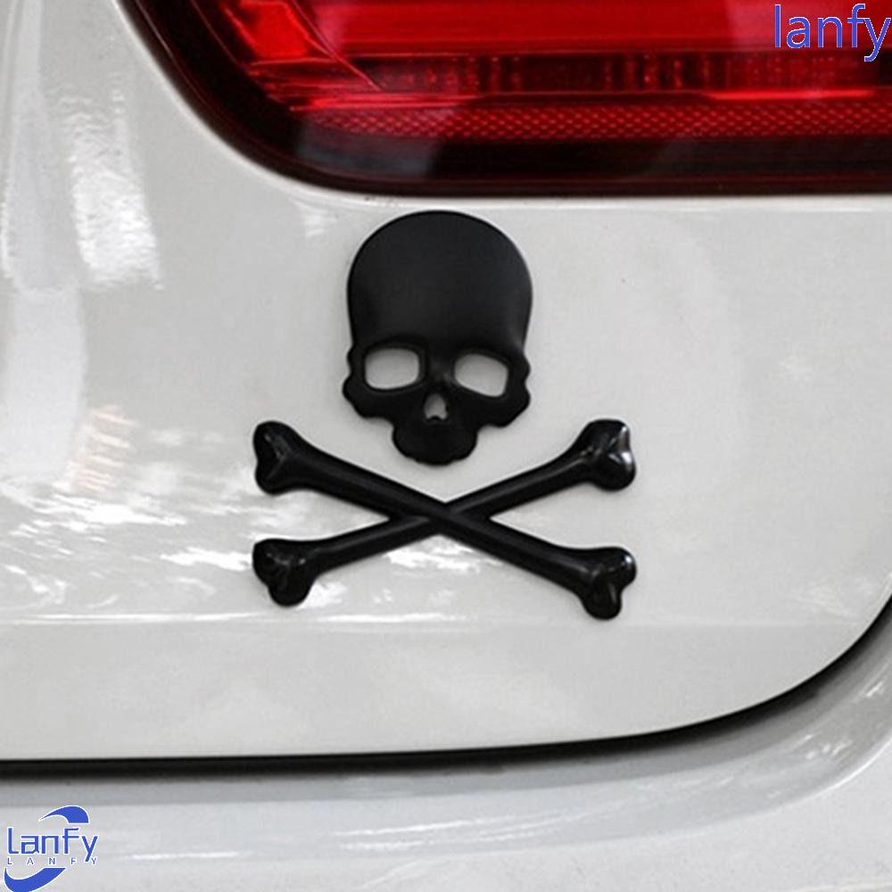 Lanfy Stiker Tengkorak Logam Menarik Tahan Air Motor Dekorasi Mobil Metal Sticker Crossbones Badge Car Skull Decal