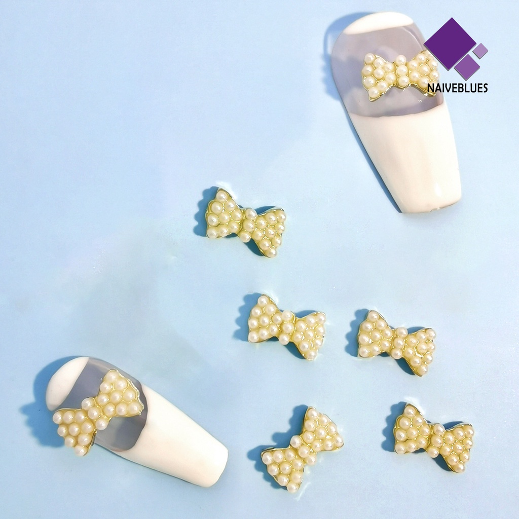 [naiveblues] 10pcs Nail Art Jewelries 3D Bentuk Busur Berlian Imitasi Mutiara Dekorasi Kuku Untuk