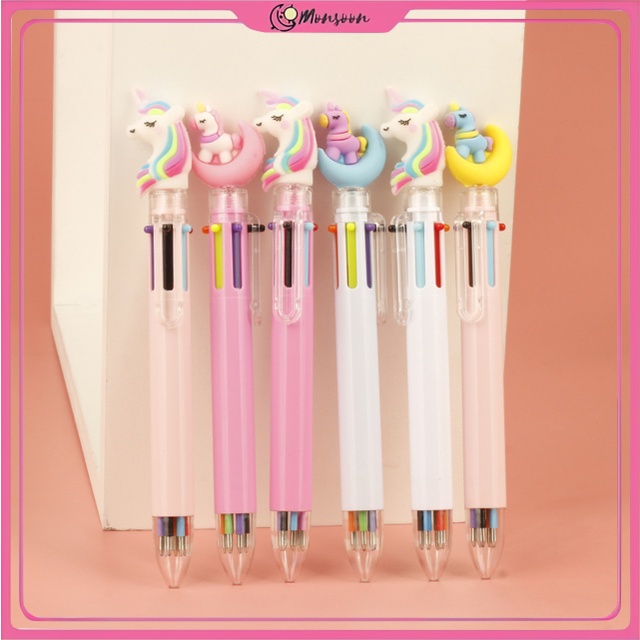 MONSOON - D6162 Unicorn Pen Multicolor 6 Color / Pena Mekanik 6 Warna Unicorn Moon / Pulpen Unicorn / Pena Ballpoint / Pena S5617 / Pena Multi Warna