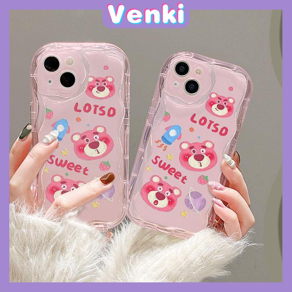 VENKI - For iPhone 11 iPhone Case 3D Curved Edge Wave Clear Case TPU Airbag Shockproof Camera Cover Cute Strawberry Bear Compatible with iPhone 14 13 Pro max 12 Pro Max xr 7 8Plus