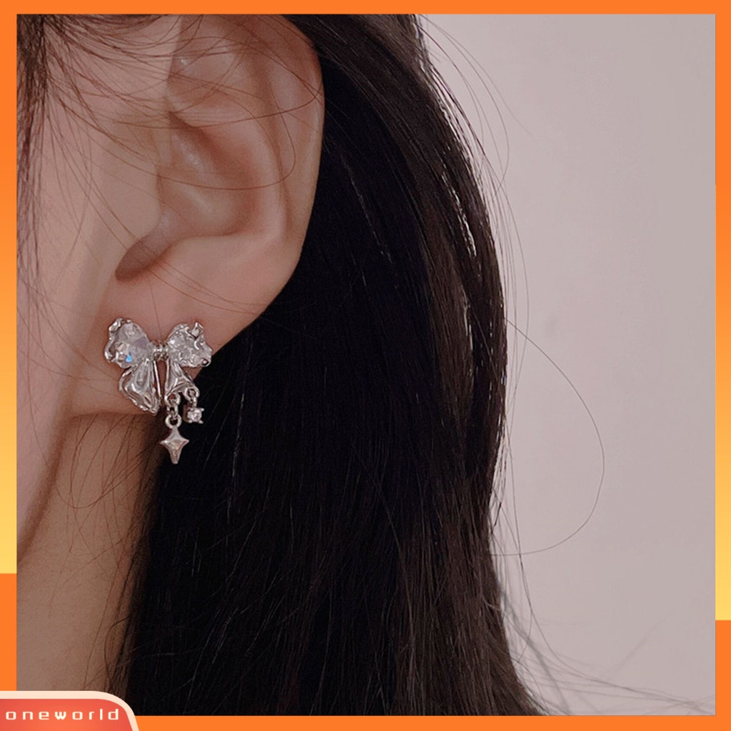 [EONE] 1pasang Drop Earrings Temperamen Geometris Cubic Zirconia Eye-catching Tahan Aus Dekorasi High-end Sparkling Bows Pendant Earrings Perhiasan Aksesori