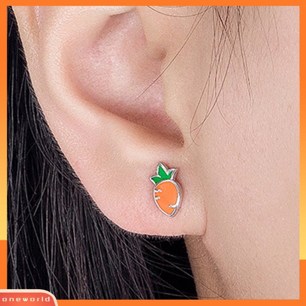 [EONE] 1pasang Ear Studs Asymmetric Funny Mini New Trend Hadiah Kepribadian Kelinci Lucu Wortel Wanita Anting Perhiasan Fashion