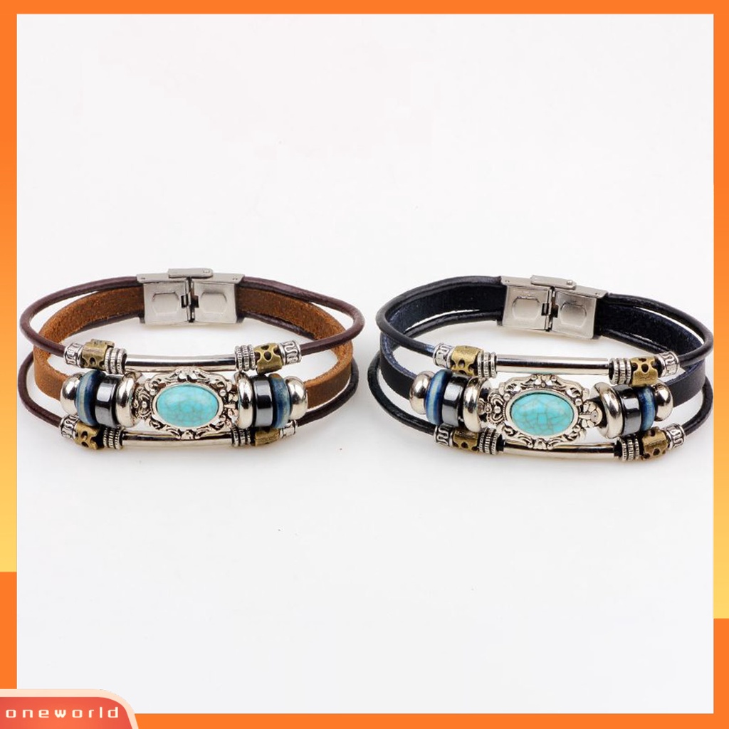 [EONE] Gelang Unisex Manik-Manik Perhiasan Imitasi Turquoise Gelang Rantai Tali Vintage Untuk Pakaian Sehari-Hari