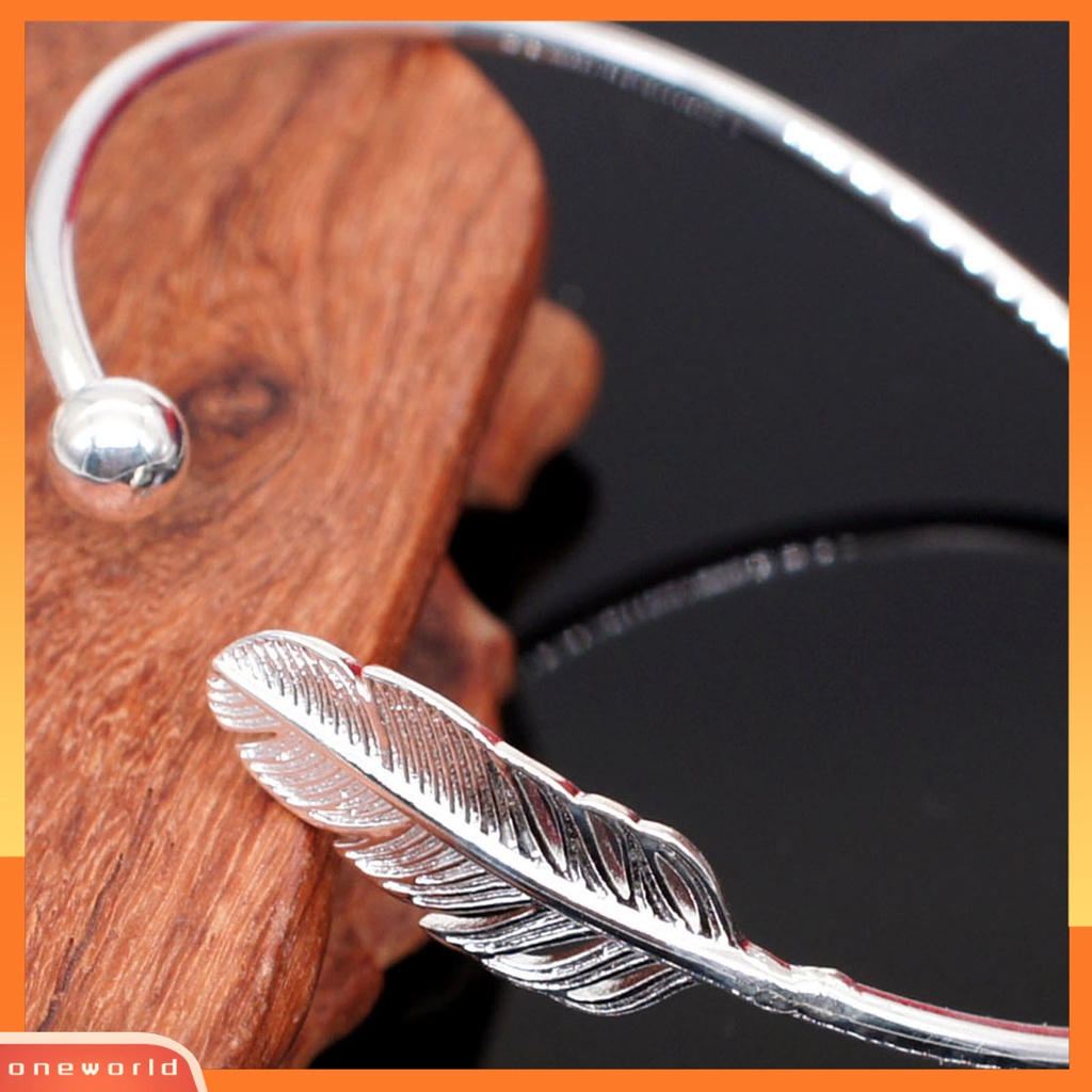 [EONE] Gelang Cuff Bulat Warna Silver Copper Angel Feather Adjustable Simple Bangle Untuk Hari Valentine