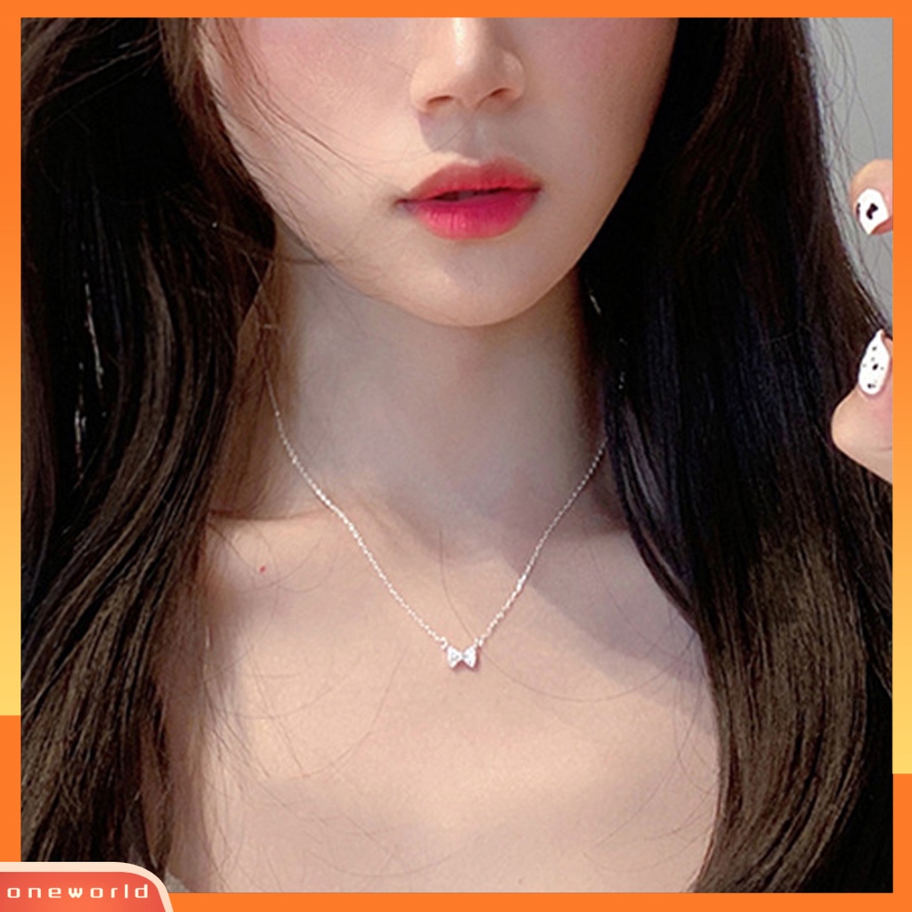 [EONE] Liontin Kalung Busur Gaya Perancis Wanita Bersinar Berlian Imitasi Kalung Untuk Pesta Pernikahan Pertunangan Perjamuan