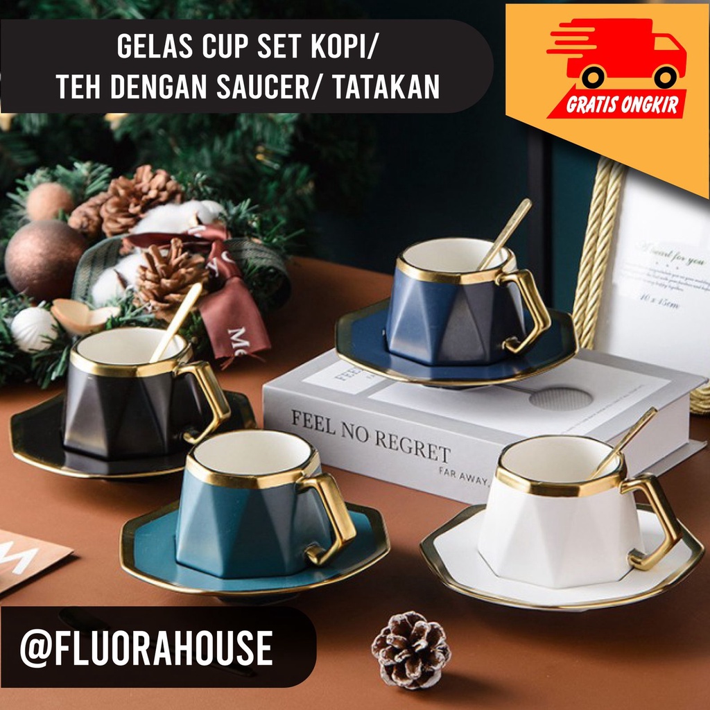 Gelas Cup Set Kopi/Teh dengan saucer/ tatakan