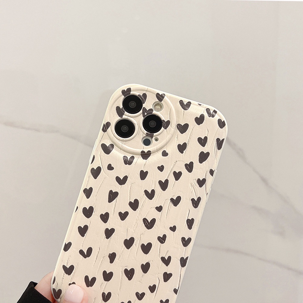 IPHONE Vintage Utuh Kecil Hitam Cinta Hati Perlindungan Penuh Ponsel Back Case Cover Untuk Iphone7 8 PLUS X XR XS 11 12 13 14 PRO MAX SE 2020