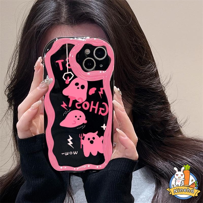 IPHONE Casing Kompatibel Untuk Iphone14 13 12 11 Pro Max X Xr Xs Max8 7 6 6s Plus SE 2020 Tepi Melengkung Bergelombang Case Heart Little Demon Phone Case Pelindung Lensa Anti Jatuh Silicon Soft Case