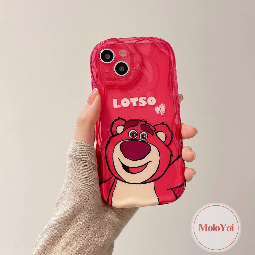 IPHONE Casing Ponsel Manyo Beruang Strawberry Merah Mawar Kompatibel Untuk Iphone7 8 6s 6plus11 12 13 14 Pro Max XR X XS Max SE 2020 3D Wavy Curved Edge Glossy Shockproof Tpu Soft Cover