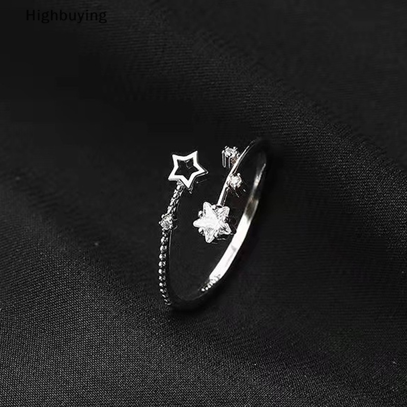 Hbid Shiny Star Zircon Cincin Wanita Terbuka Adjustable Berongga Bintang Cincin Fashion Serbaguna Pernikahan Perhiasan Pengantin Glory