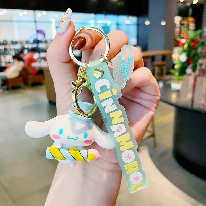 Hadiah Gadis Gantungan Kunci 3D Kartun Lucu Telinga Panjang Putih Anjing Anjing Gantungan Kunci Tas Liontin Bluetooth Earphone Case Cover Tali Anti Hilang