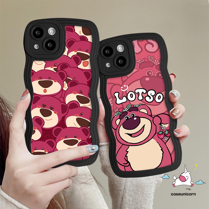 IPHONE Lovely Kartun Manyo Wavy Edge Back Case Kompatibel Untuk Iphone11 14 13 12 Pro Max 7Plus 8Plus X XR 6s 7 8 6 14 Plus XS Max SE 2020 Cute Strawberry Bear Soft Tpu Cover Pelindung