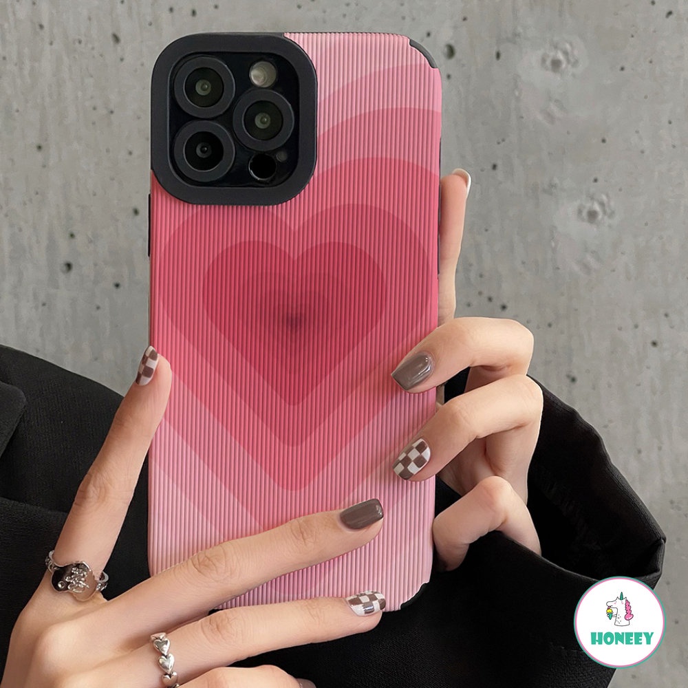 IPHONE Sweet Pink Love Heart Garis Vertikal Case Kompatibel Untuk Iphone11 12 13 14 Pro Max14 Plus X XR Xsmax7 8 Plus SE Shockproof Cover