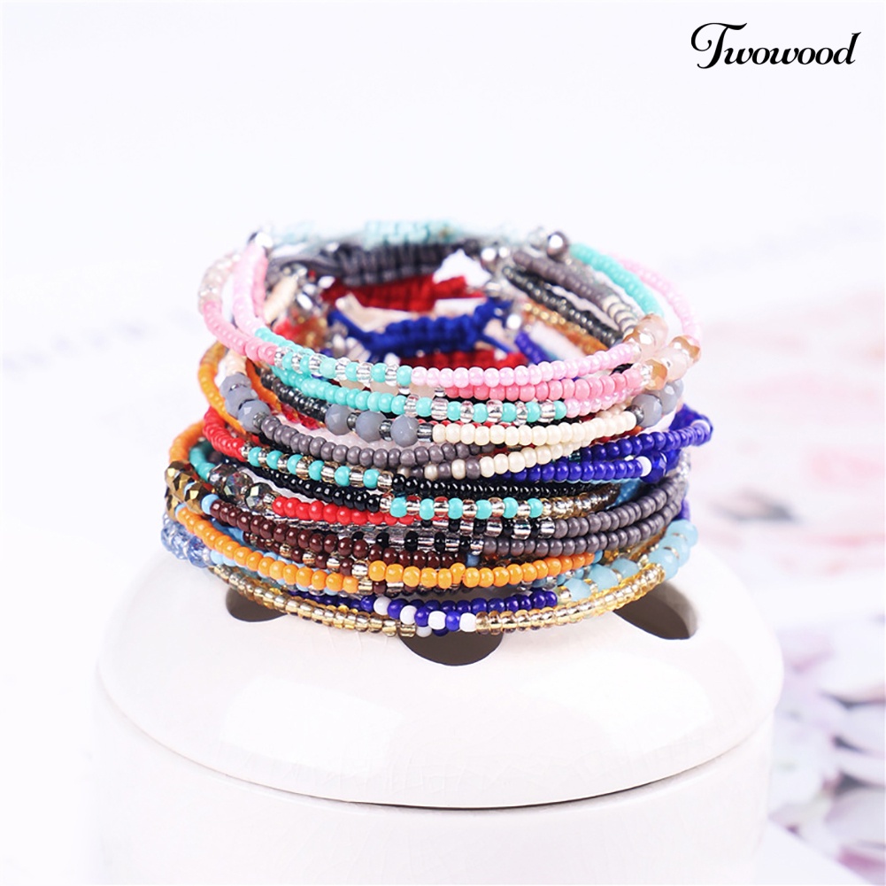 Twowood Bohemian Wanita Warna-Warni Manik-Manik Multilayer Gelang Handmade Anyaman Perhiasan Hadiah