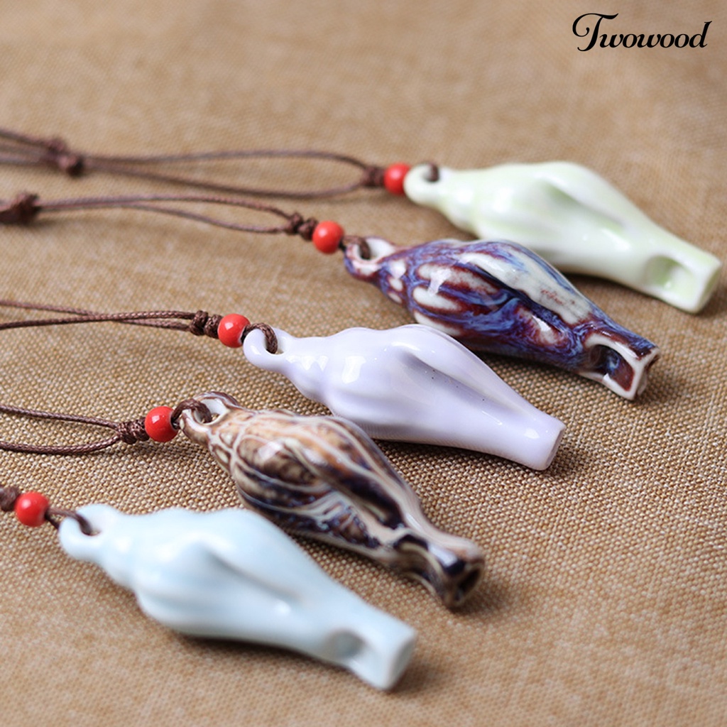 Twowood Pendant Kalung Pengerjaan Halus Keramik Kilau Terang Buatan Tangan Gaya Retro Leher Hiasan Aksesori Perhiasan Keramik Keong Peluit Kalung Panjang Untuk Kehidupan Sehari-Hari