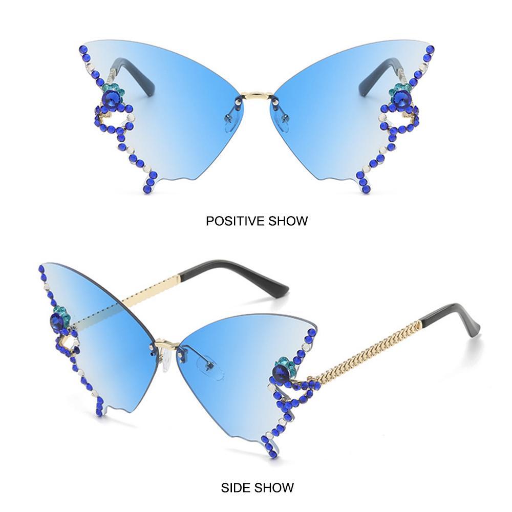 R-flower Diamond Butterfly Sunglasses Ins Populer Tanpa Bingkai Oversized Y2K Eyewear