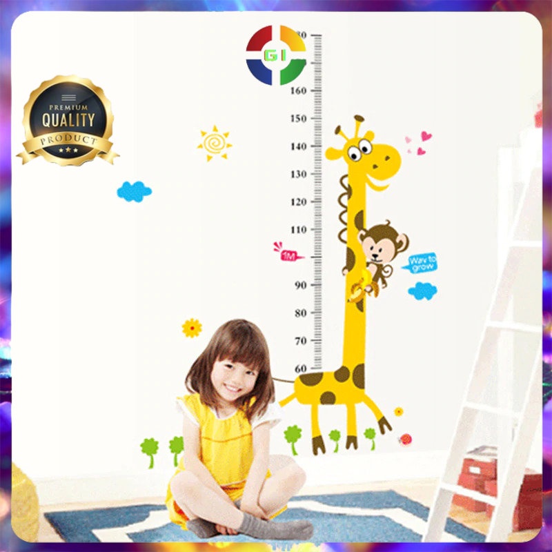 Sticker Wallpaper Dinding Cartoon Giraffe Ruler 50x70cm No Color