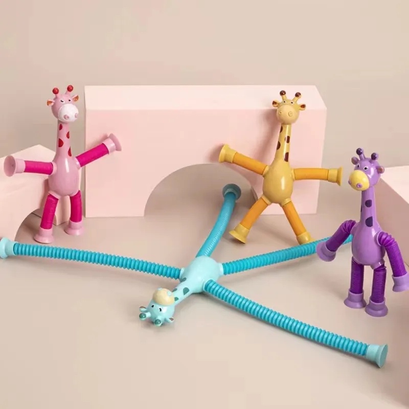 Novelty Decompression Toy/Mainan Puzzle Jerapah Tabung Melar/Kartun Suction Cup Telescopic Giraffe Shape Bermain Anak