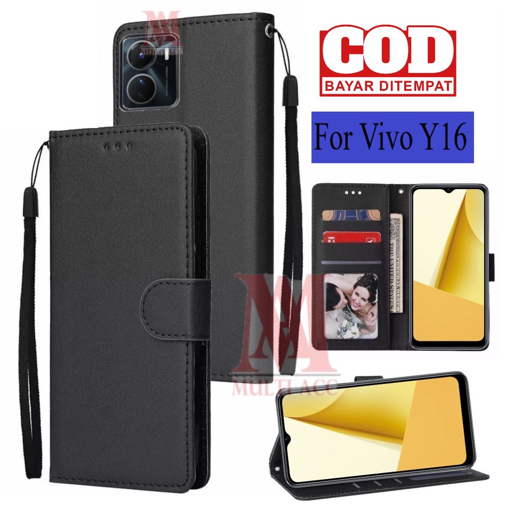 VIVO Y16 Leather Flip Cover Wallet Case Kulit - Casing Dompet Case Wallet Leather Flip Case VIVO Y16