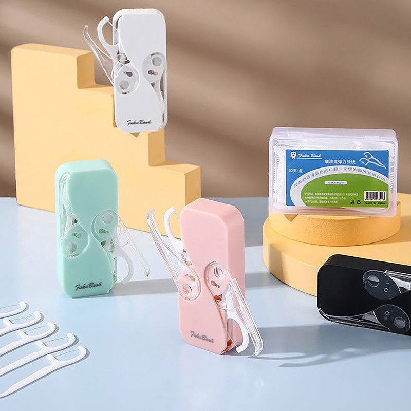 1pc Dental Floss Portable Dispenser Case Dengan 12pcs Dental Floss Kotak Penyimpanan Benang Gigi pop-up Otomatis