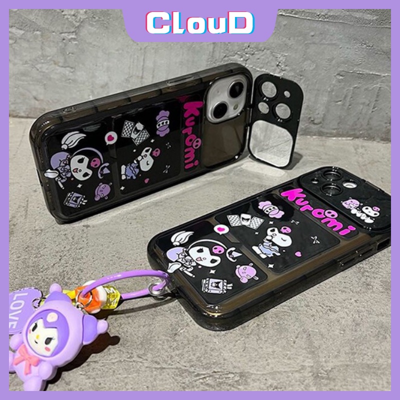 Soft Case Kuromi Kartun Lucu Untuk Oppo A57 A15 A9 A5 A12 A7 A31 A33 2020 A5s A11 A3s A53 A35 A15s A12E A77 A77s A11K Kreatif Flip Make Up Mirror Case Dengan Gelang Boneka 3D