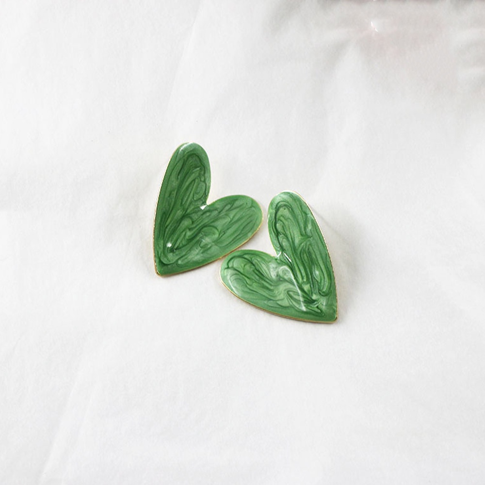Anting Klip On Telinga Hati Geometris Besar Untuk Wanita Tanpa Tindik Hijau Putih Enamel Perhiasan Hadiah Pesta