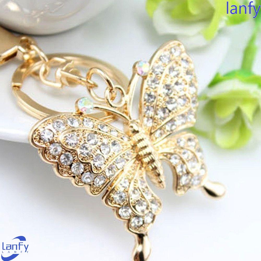 Lanfy Gantungan Kunci Kupu-Kupu Cantik Berkualitas Aksesoris Rantai Crystal Key Chains Handbag Gantungan Kunci