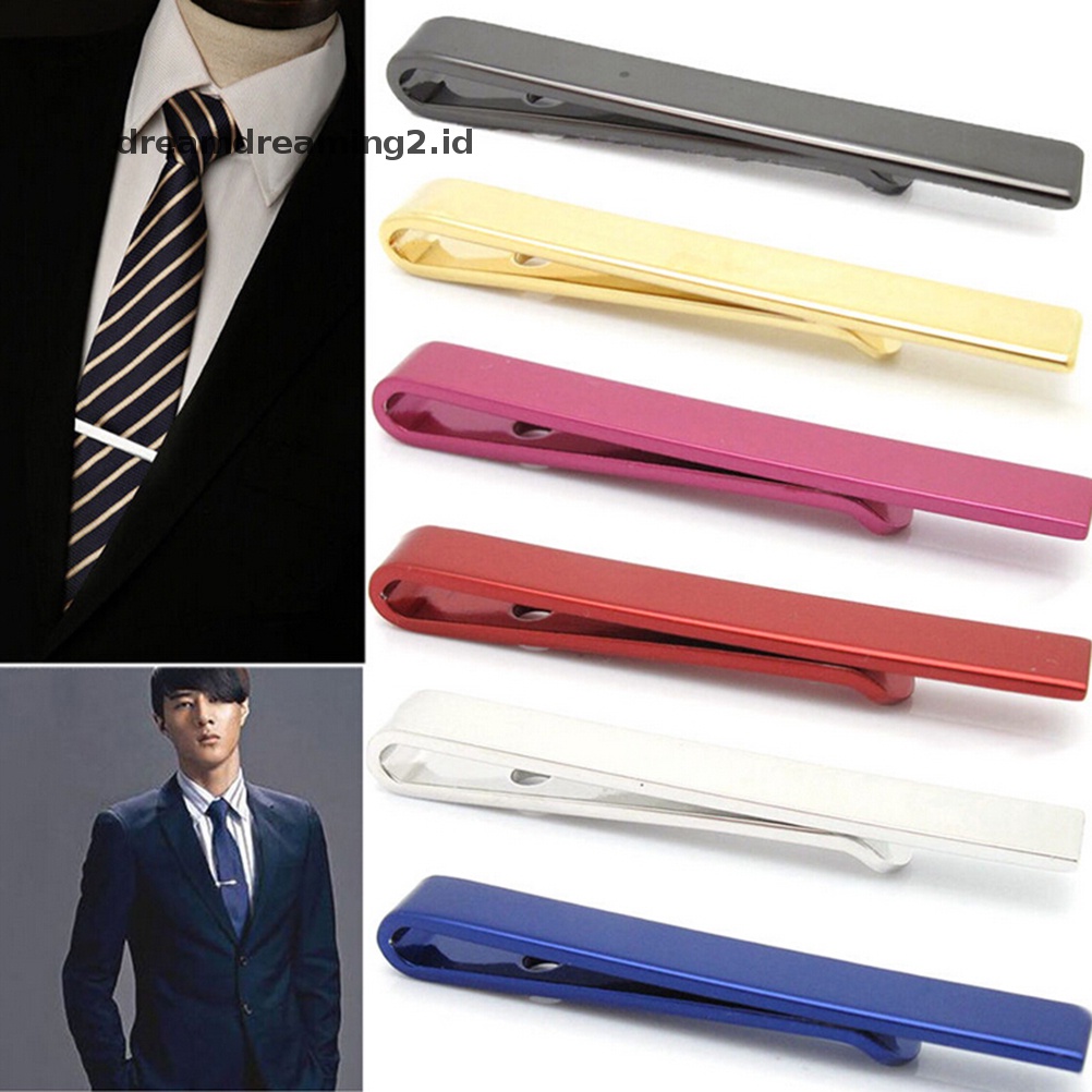 (drea) Mens Stainless Steel Silver Tone Simple Daster Tie Bar Clasp Klip Penjepit Pin 4CM//