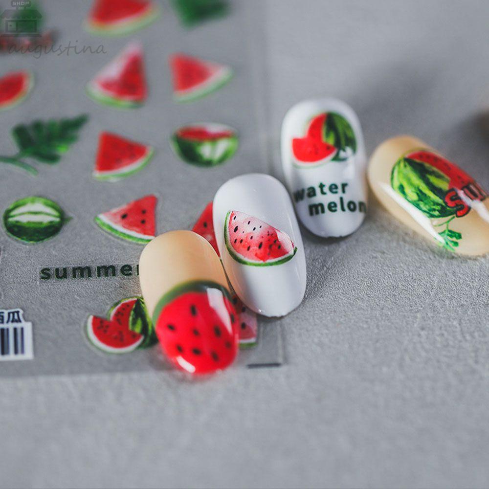 Agustina Beruang Nail Art Stiker Kartun Ultra-Tipis Strawberry Beruang Kepala Aplikasi Relief Manicure Aksesoris