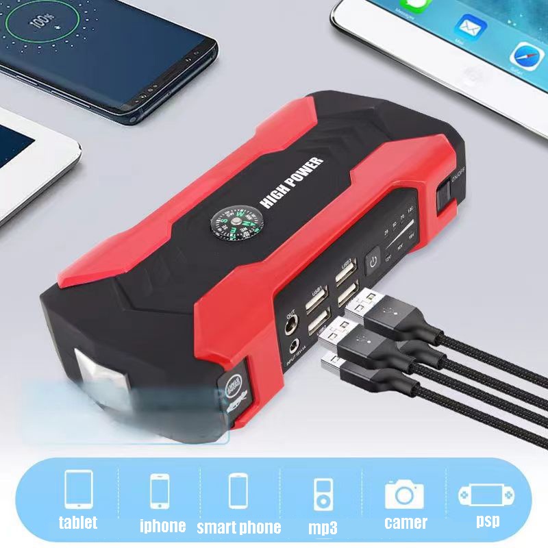 (ada stok, dikirim dari jakarta)40000mah Jumper aki mobil dan pompa ban power bank charger aki mobil - portable mobil battery charger 600A/12V charger isi baterai accu daya cas energy power supply jump starter (dengan pompa udara mobil)