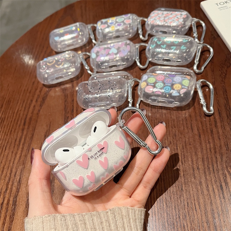 Untuk AirPods Pro 2nd Case Glitter Shiny Kartun Lembut Silikon Cover Untuk AirPods 3 1 2 Perempuan Hati Warna-Warni Earphone Charging Box