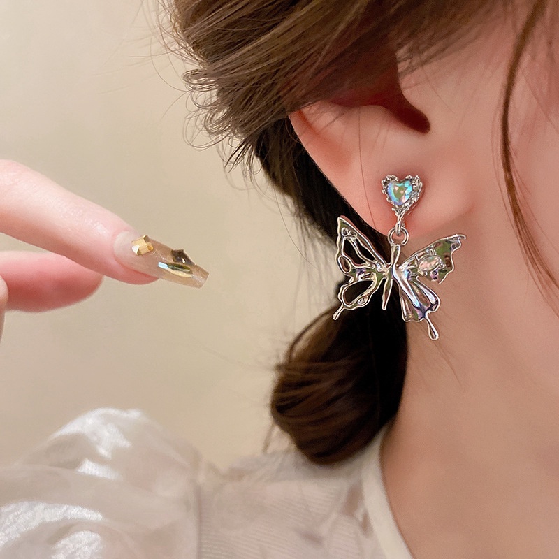 Anting Tusuk Butterfly Hati Bahan Alloy Kristal Korea Untuk Anak Perempuan