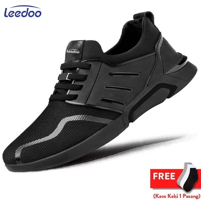 (COD) Leedoo Sepatu Sneakers Pria Sepatu Sekolah kasual Hitam Polos F15 - Hitam, 39