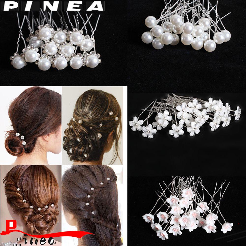 20pcs hairpins U shape flower design pearl accent crystal rhinestone for Bride