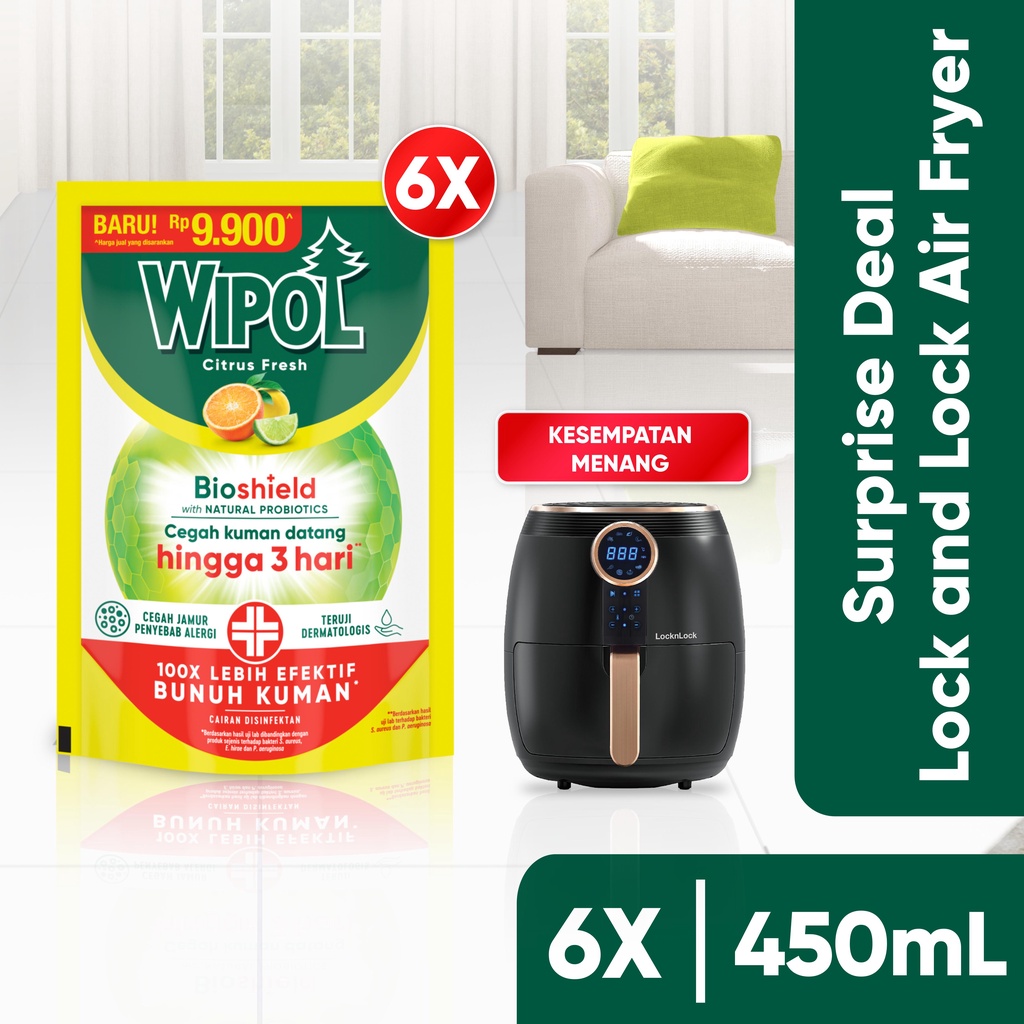 Wipol Pembersih Lantai Cairan Disinfektan Citrus Fresh Bioshied 450 mL x6
